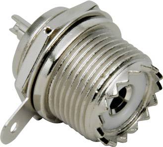 Une fiche métallique filetée avec des broches de connexion, souvent utilisée dans des appareils électriques ou électroniques.