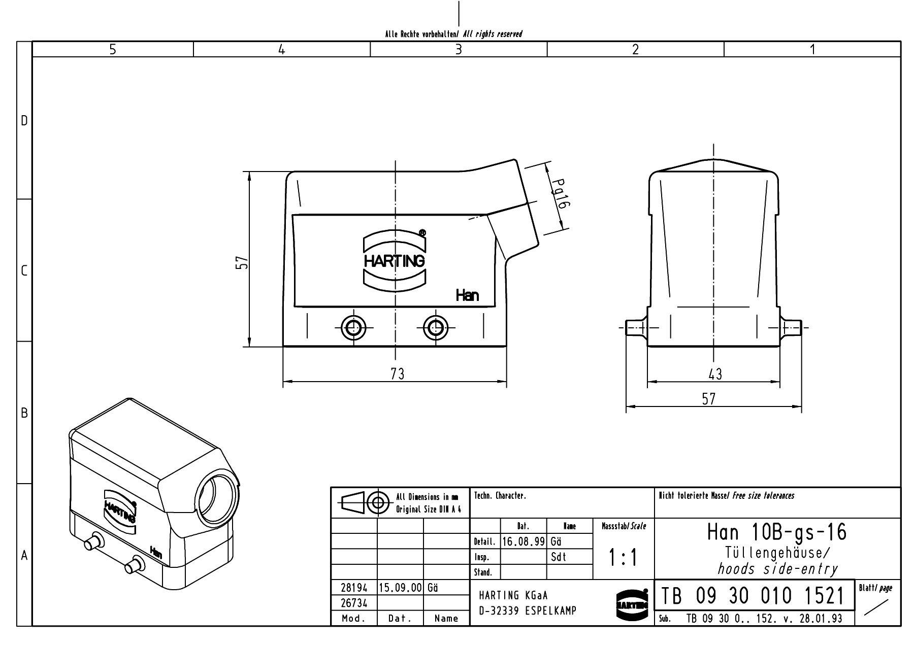 Capot passe-câble Han® 10B-gs-R-M20 19300101540 HARTING 1 pc(s)