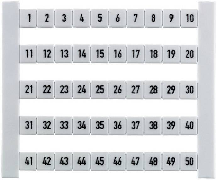 Une grille numérotée de 1 à 50, cinq rangées, dix colonnes. Chiffres sur des tuiles, répartis uniformément, disposés de manière séquentielle.
