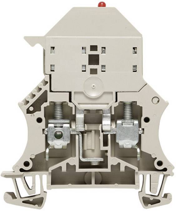 L'image montre un collier de serrage gris pour installation électrique, avec des contacts métalliques visibles et des vis de fixation.