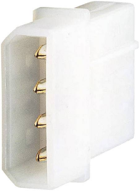 Une prise électrique blanche à quatre contacts dorés.