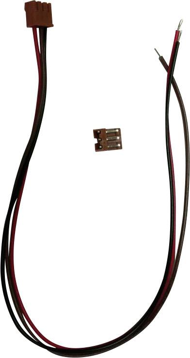 Long câble noir et rouge avec un connecteur marron et une petite plaque d'adaptation marron.