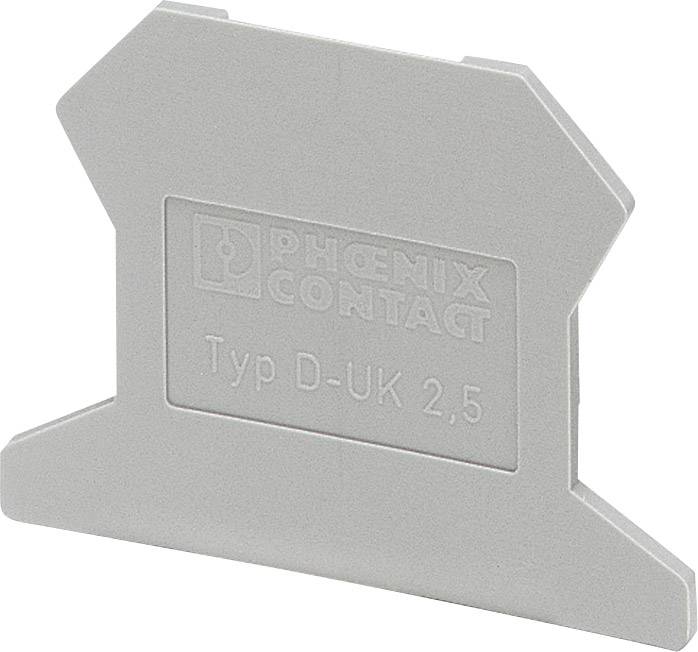 Embout de terminaison gris de Phoenix Contact, type D-UK 2,5, pour la fermeture des bornes de raccordement dans les armoires électriques.