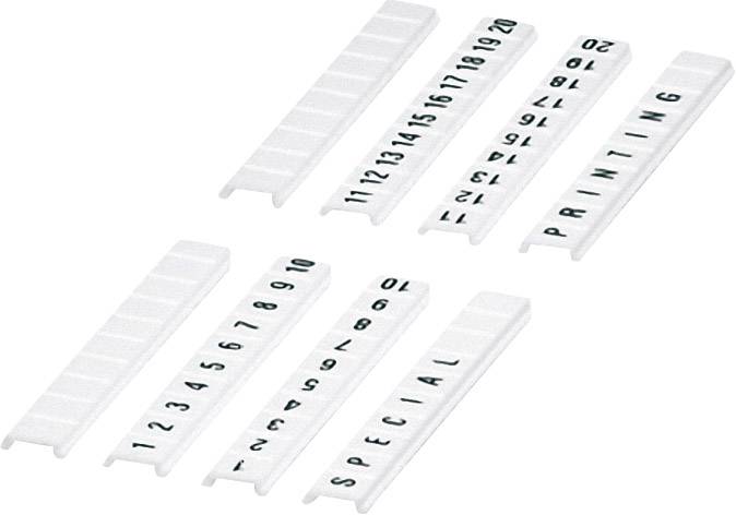 Bandes de plastique imprimées avec des chiffres de 0 à 20 et des lettres formant le mot 'SPECIAL PRINTING'.