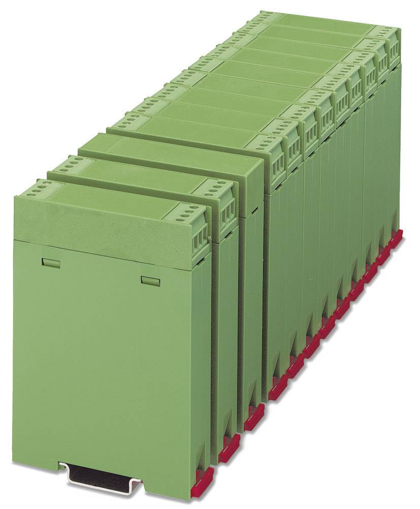 Une série de modules électriques verts disposés parallèlement côte à côte, illustrant une conception compacte pour des applications industrielles.