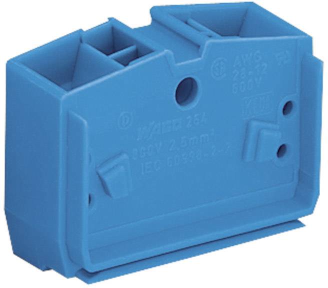Un connecteur électrique bleu, de forme rectangulaire, avec plusieurs ouvertures de connexion, adapté pour 600V et 25A.