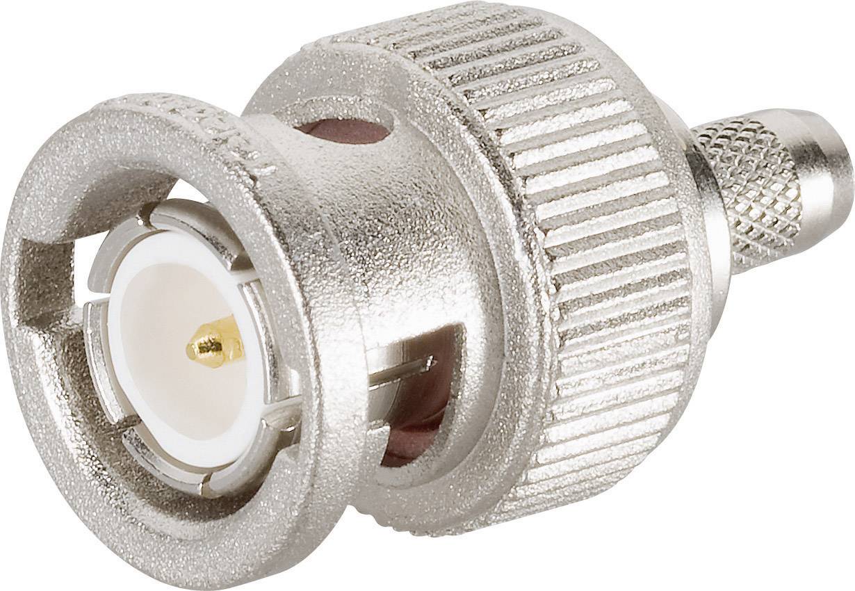 Gros plan sur un connecteur coaxial métallique, typiquement utilisé pour les connexions câble, satellite ou antenne terrestre.