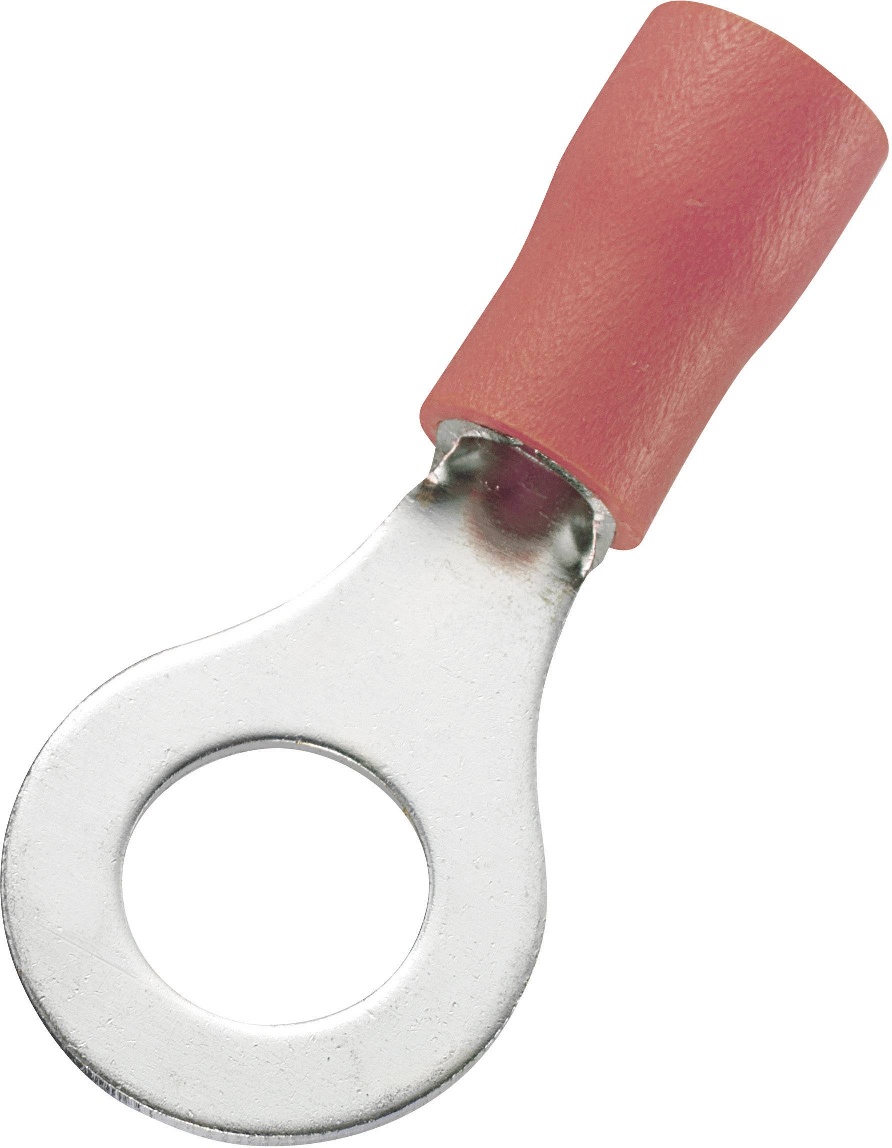 Une cosse de câble rouge avec un anneau métallique rond pour la connexion à des appareils électriques.