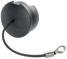 Capuchon de protection noir avec cordon fixé et œillet métallique, destiné à couvrir des connecteurs ou des bornes.