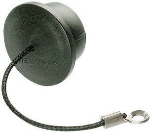 Une capuchon de protection noir et gris avec câble et embout métallique. Il sert à protéger les connexions afin d'écarter la poussière et les salissures.