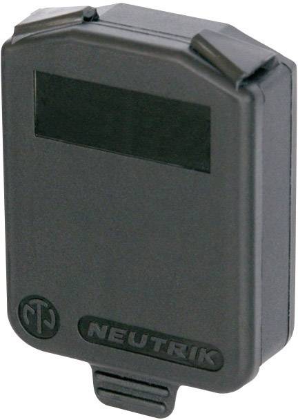 Un adaptateur ou une prise rectangulaire noir avec le logo 'Neutrik' en bas et une zone lisse rectangulaire en haut.