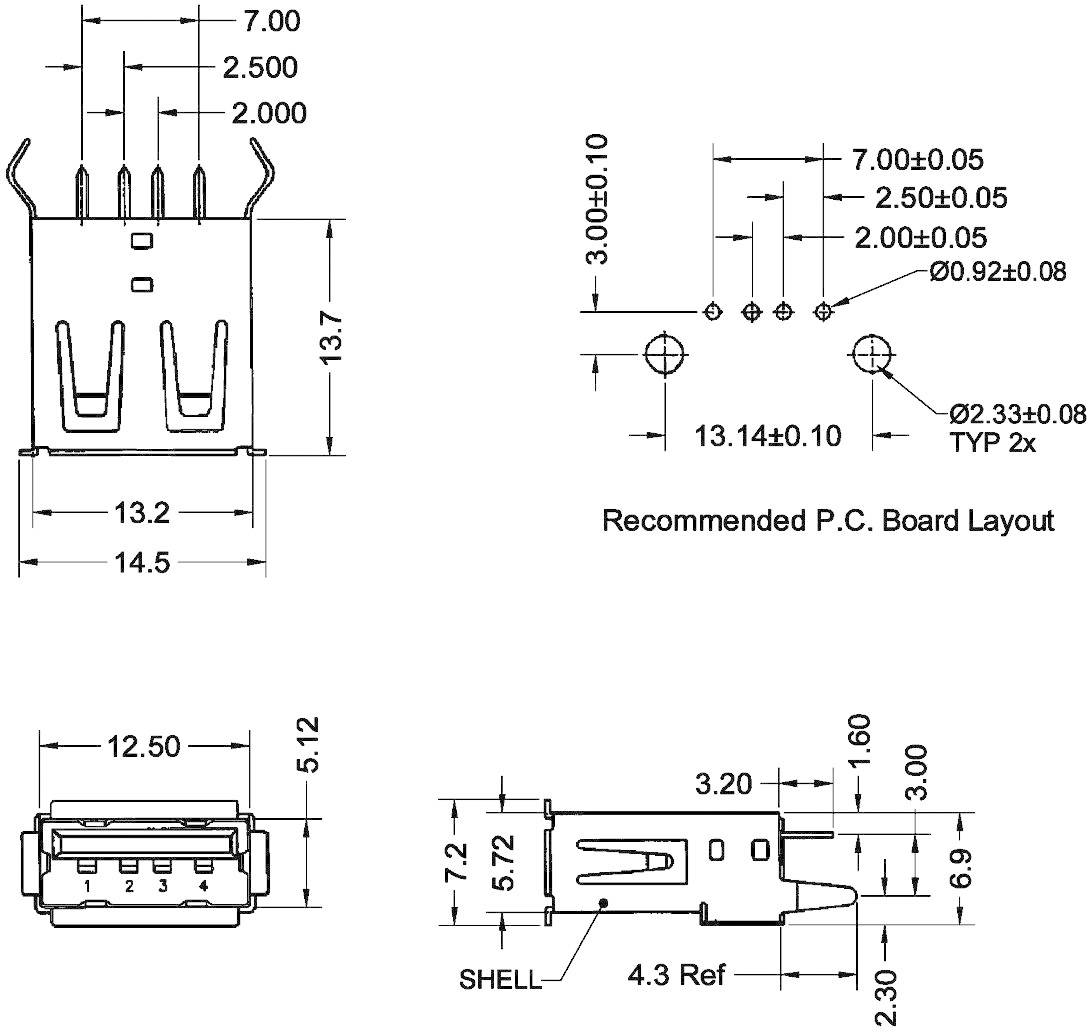 Connecteur USB 2.0 180°