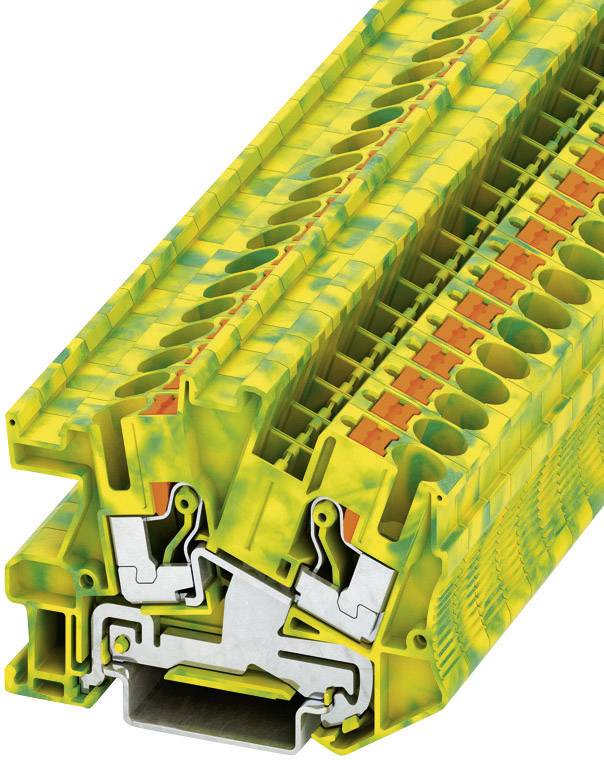 Séparateur en plastique de couleur jaune-vert avec des chambres ouvertes et des connexions métalliques, représenté sur le côté.