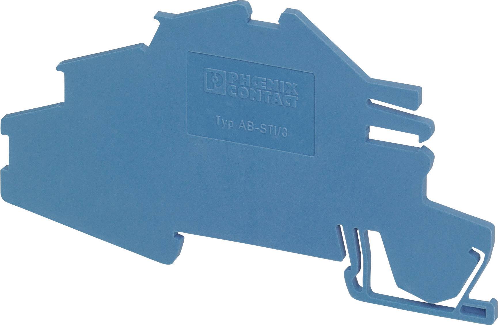Une pièce en plastique bleue en forme de support, portant la mention 'PHOENIX CONTACT Type AB-STI/8'.