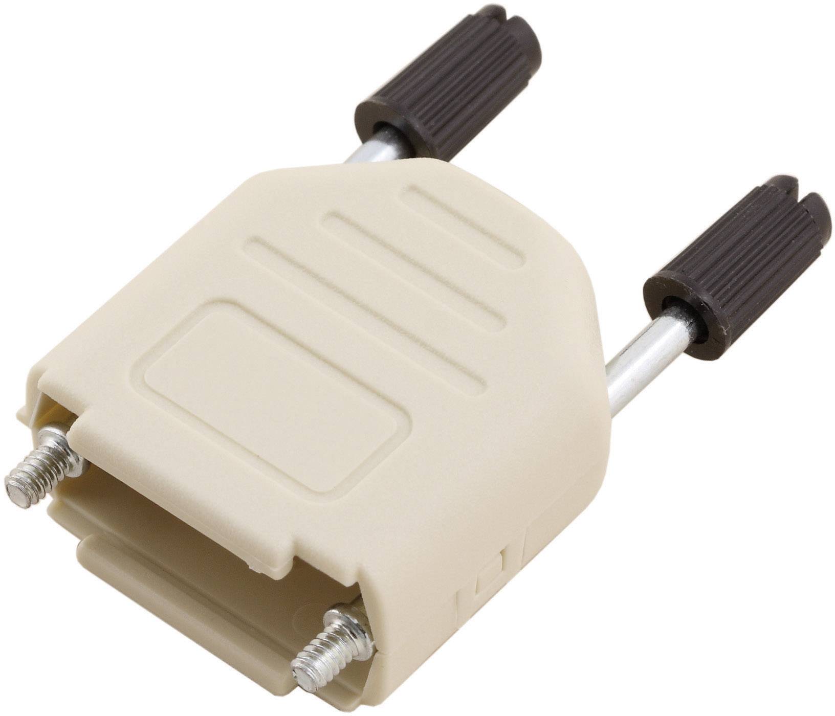 Un adaptateur de rail DIN beige avec des crochets métalliques et des bornes à vis noires, utilisé pour la fixation de composants électriques.