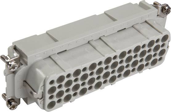 Un connecteur électrique rectangulaire gris avec plusieurs emplacements circulaires et des vis latérales pour la fixation.