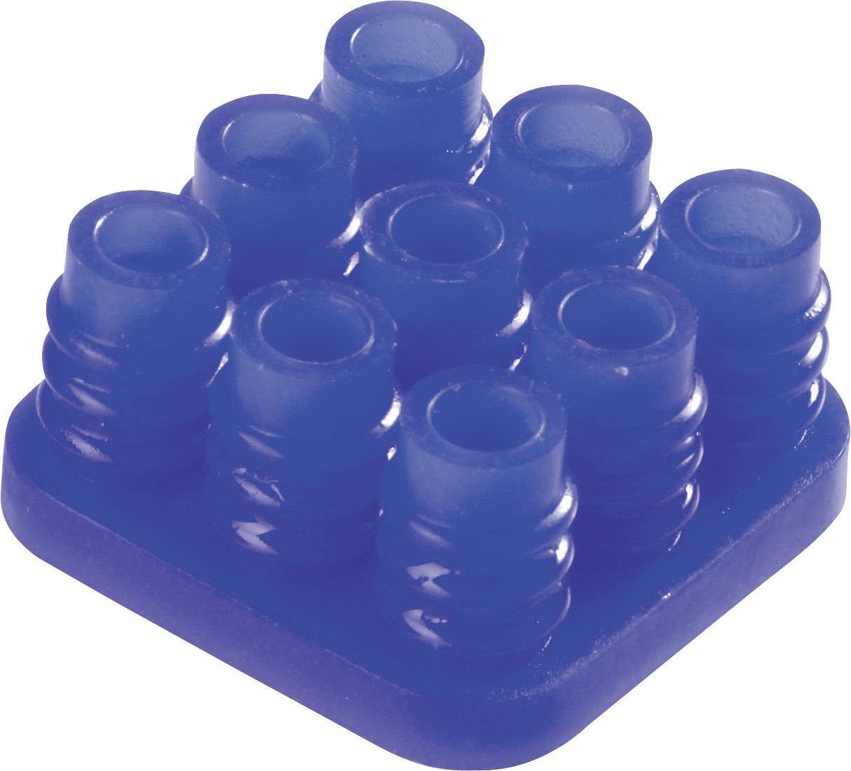 Support de capteur bleu en plastique avec huit supports circulaires, disposés en carré.