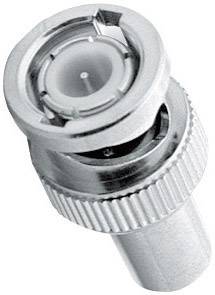 Connecteur coaxial métallique avec poignée striée et mécanisme de verrouillage, souvent utilisé dans les configurations de réseau et d'antenne.