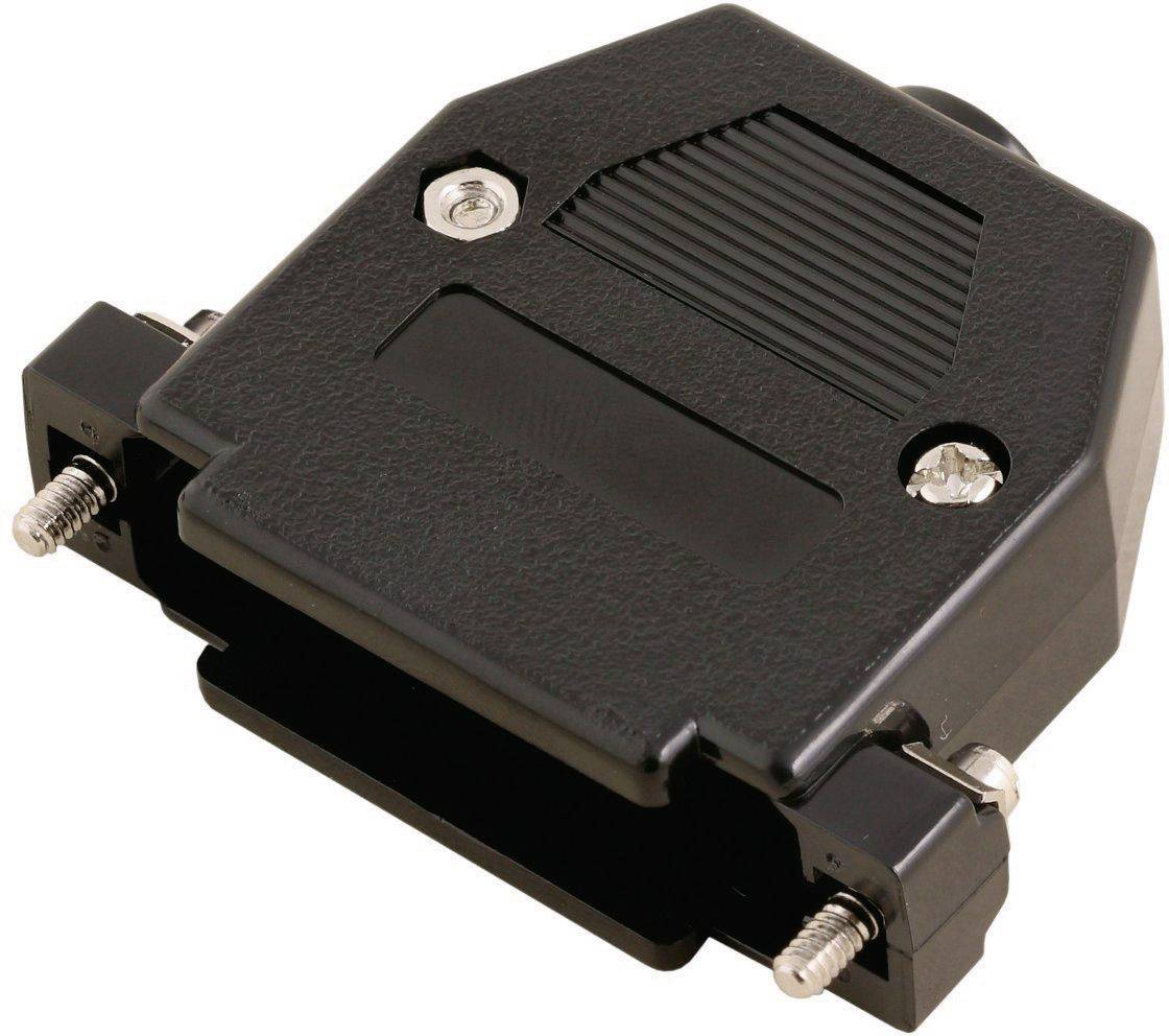 Adaptateur noir de forme rectangulaire avec deux vis sur les côtés pour la fixation. Surface en plastique avec motif strié.