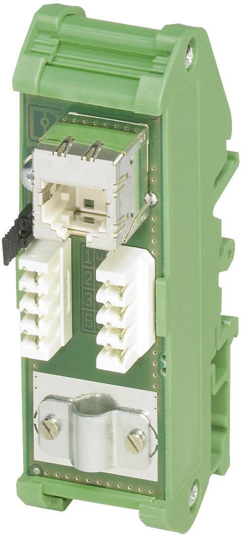 Composant électronique vert pour connexions électriques, doté de bornes pour plusieurs câbles et d'un emplacement en haut, avec des supports latéraux.