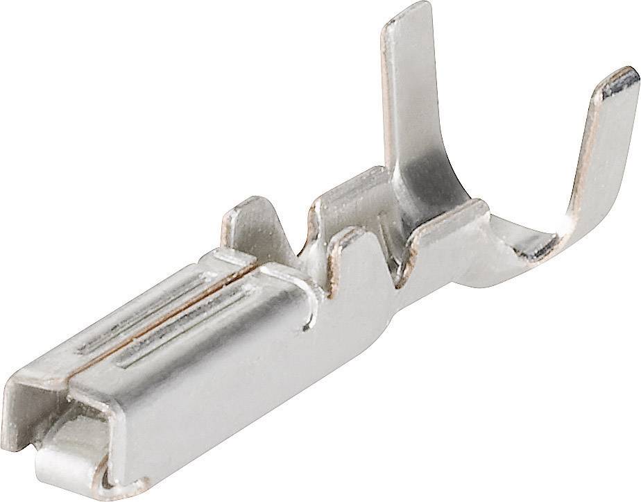 Une fiche métallique, utilisée pour les connexions électriques, avec une forme coudée permettant une fixation sécurisée du câble.