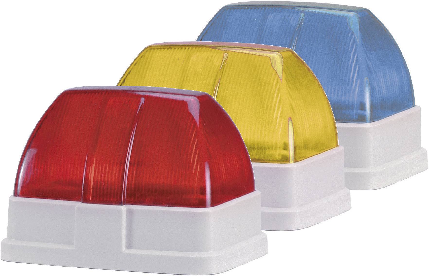 Trois feux de signalisation colorés en rouge, jaune et bleu, disposés côte à côte sur des supports blancs.