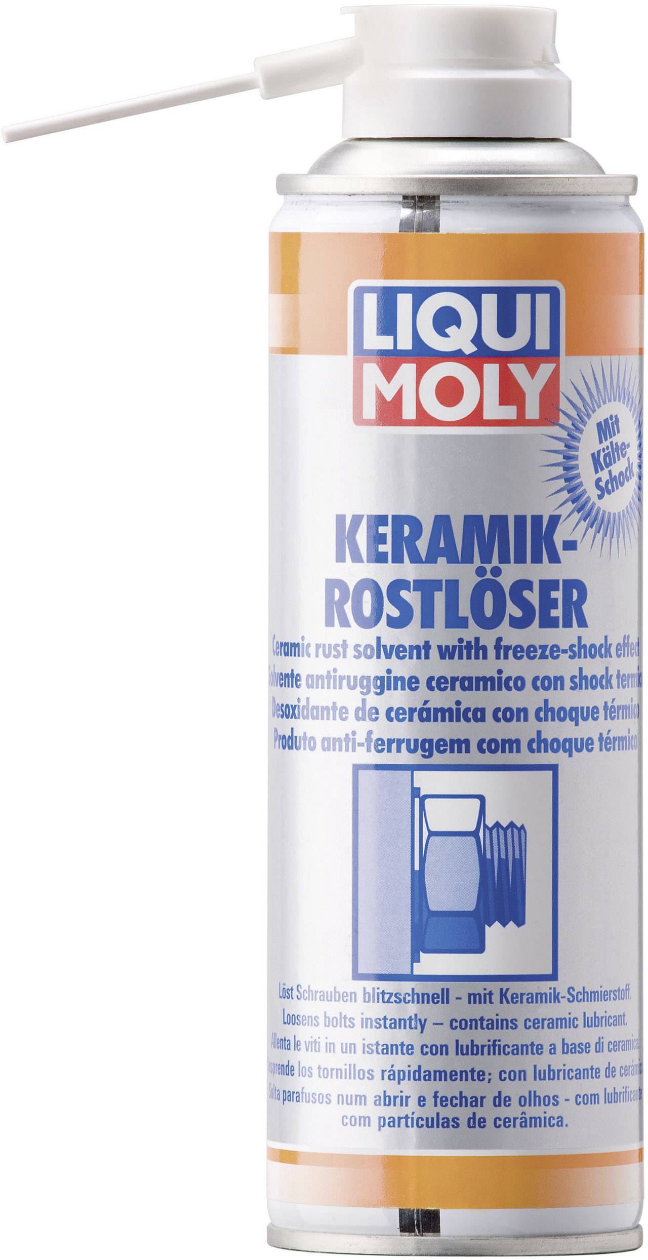 Bombe aérosol 'Liqui Moly Dissolvant Rouille Céramique' avec effet de choc thermique pour dissoudre la rouille et lubrifier.