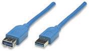 Manhattan Câble USB USB 3.2 Gen1 (USB 3.0) USB-A mâle, USB-A femelle 3.00 m bleu contacts dorés, certifié UL 322447-CG