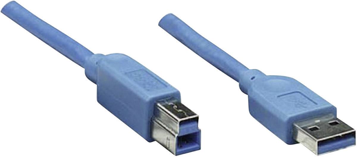 Manhattan Câble USB USB 3.2 Gen1 (USB 3.0) USB-A mâle, USB-B mâle 3.00 m bleu contacts dorés, certifié UL 322454-CG