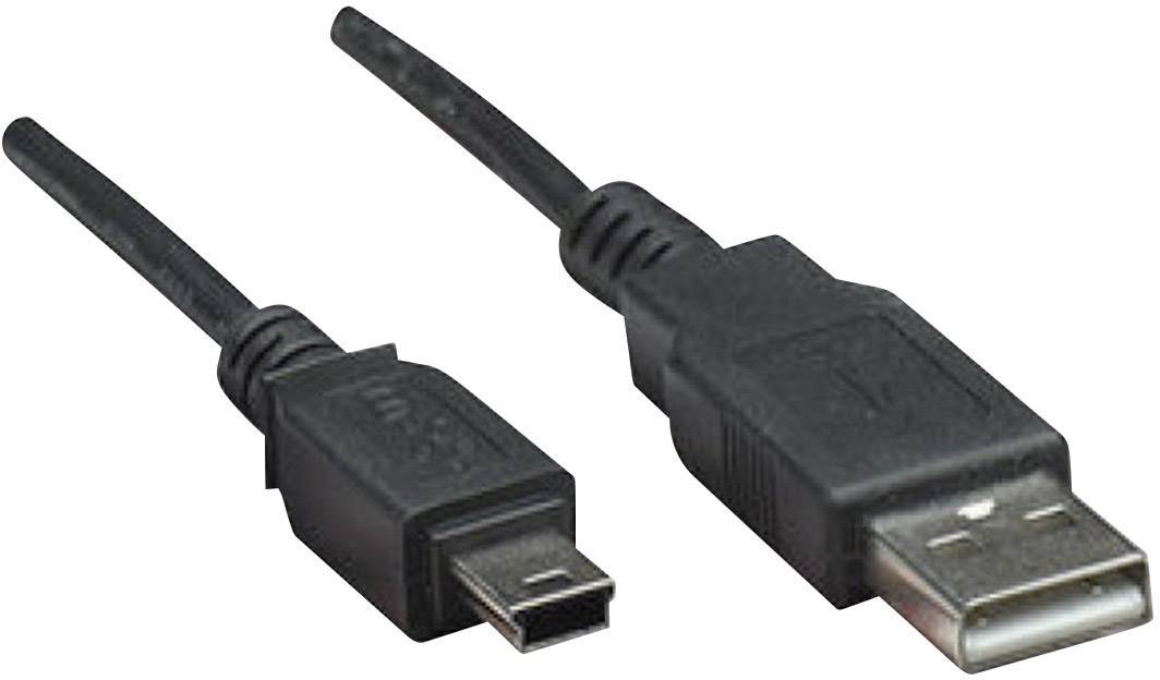 Manhattan Câble USB USB 2.0 USB-A mâle, USB-Mini-B mâle 1.80 m noir contacts dorés, certifié UL 333375-CG