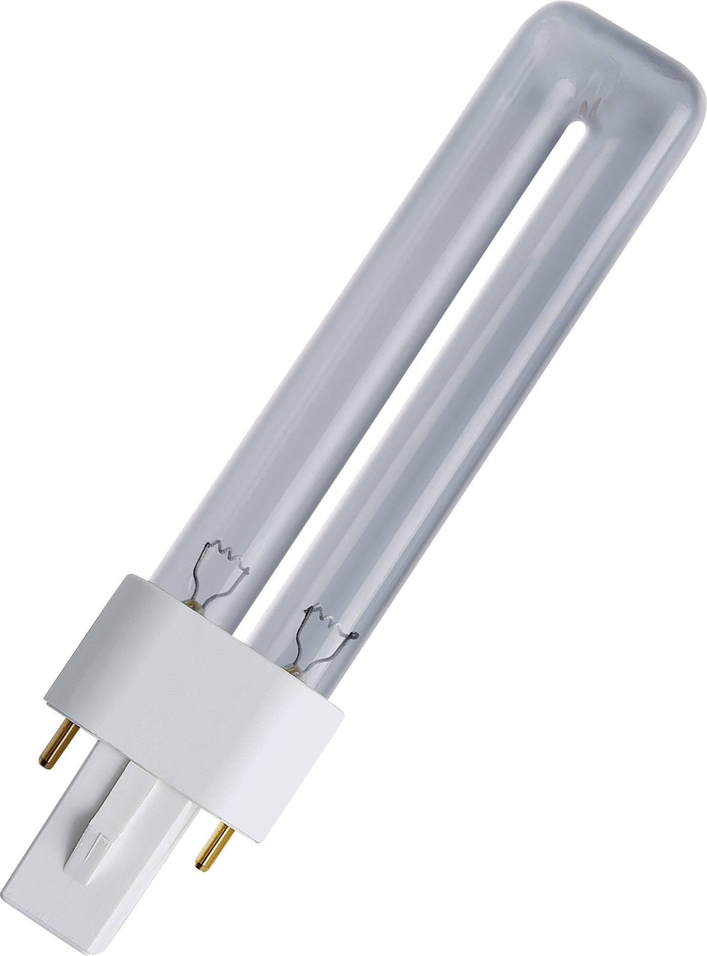 Une lampe fluorescente compacte avec deux tubes parallèles et un socle blanc. Adaptée pour un éclairage économe en énergie.
