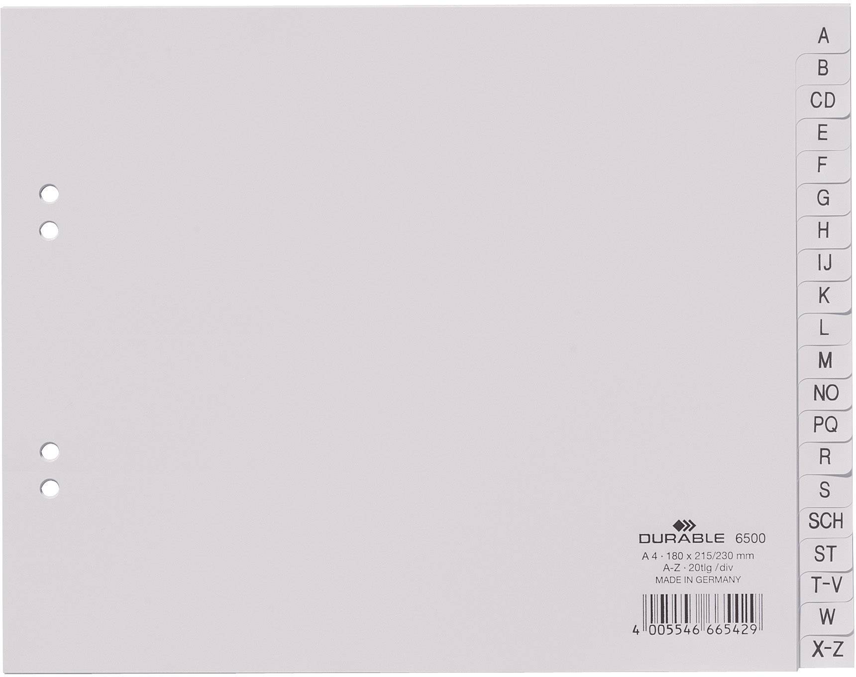 Registre à intercalaires A-Z pour classeur A4, de Durable, trié alphabétiquement pour l'organisation des documents.