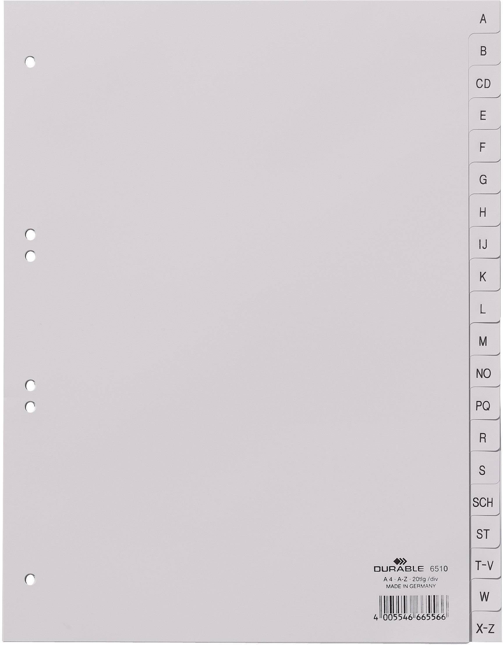 Durable 6510 Répertoire DIN A4 A-Z polypropylène gris 20 onglets onglets imprimés 651010