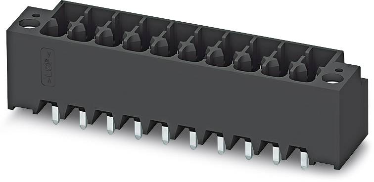 Un connecteur noir, rectangulaire, avec plusieurs broches et ports, utilisé pour établir des connexions électriques entre des câbles et des appareils.