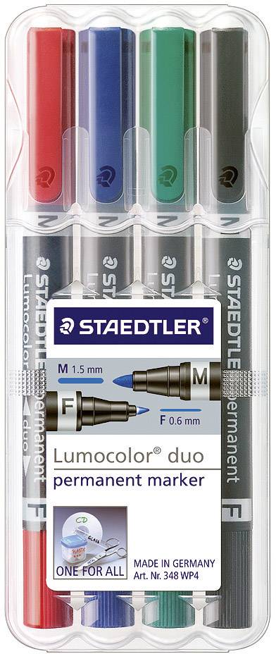 Staedtler Lumocolor duo 348 WP4 Marqueur permanent rouge, bleu, vert, noir résiste à l'eau: oui