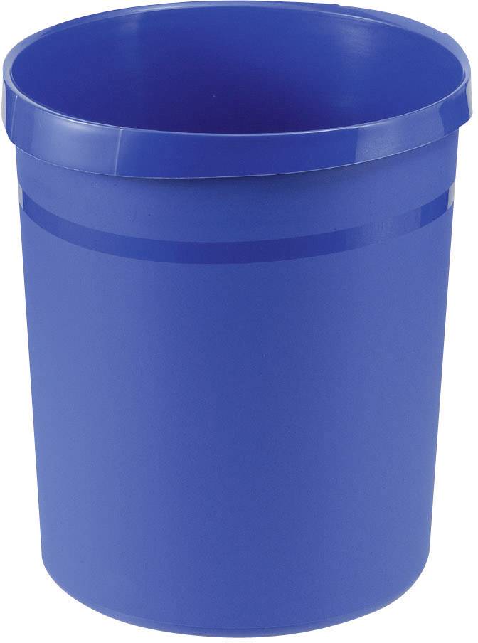 Une poubelle bleue en plastique à surface lisse, sans contenu visible.