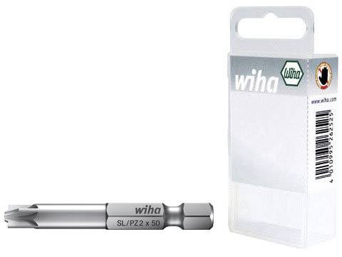 Porte-embouts SL/PZ2 x 50 de Wiha avec emballage en plastique transparent, adapté pour le vissage précis.