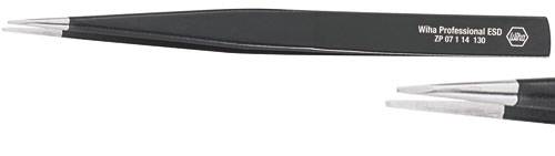 Pince de précision antistatique noire de la marque Wiha Professional ESD. Adaptée aux composants électroniques sensibles.
