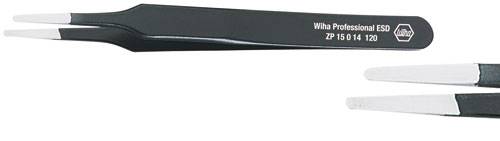 Pince de précision antistatique noire avec pointes fines blanches. Inscription 'Wiha Professional ESD ZP 15 014 120'.