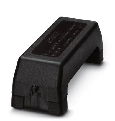 Boîtier électronique noir de forme rectangulaire avec des coins arrondis, adapté à diverses applications électroniques.