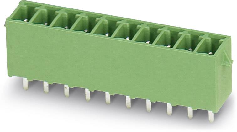 Connecteur électrique vert à dix broches, adapté pour un montage sur circuit imprimé.