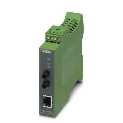 Module électronique vert avec connexion Ethernet et indicateurs pour 'VDC', 'FDX' et 'LINK'.