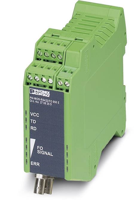 Un module électronique vert portant l'inscription 'VCC, TD, RD, FO SIGNAL, ERR', utilisé pour la transmission de signaux et les communications.