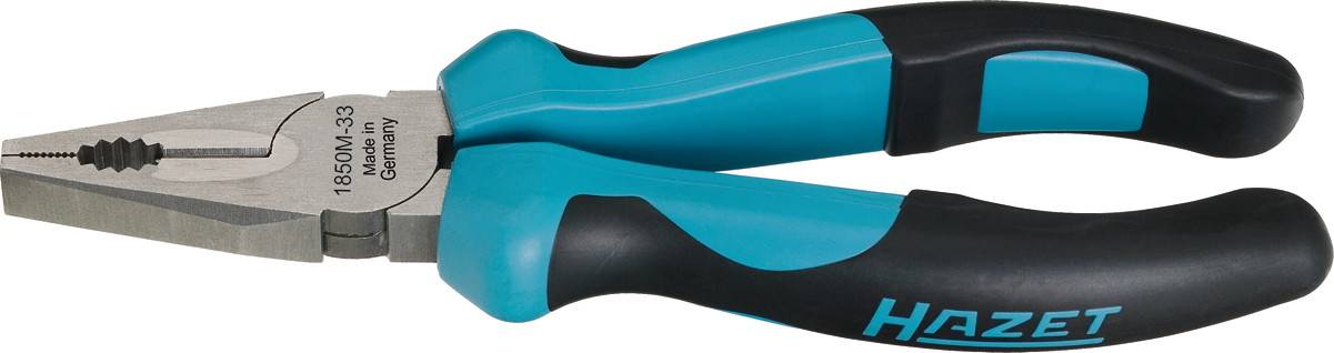 Une pince multifonction avec poignée noire et bleue, de marque 'Hazet', adaptée aux travaux généraux de préhension et de coupe.