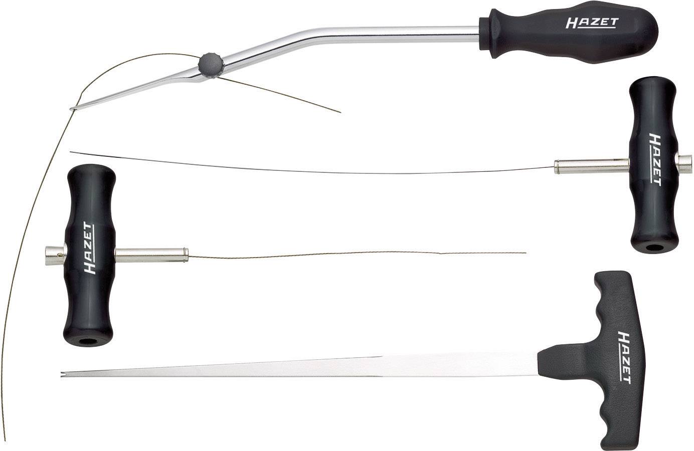 Ensemble d'outils Hazet : Trois crochets de traction différents avec des poignées noires. Un crochet possède un manche métallique long.