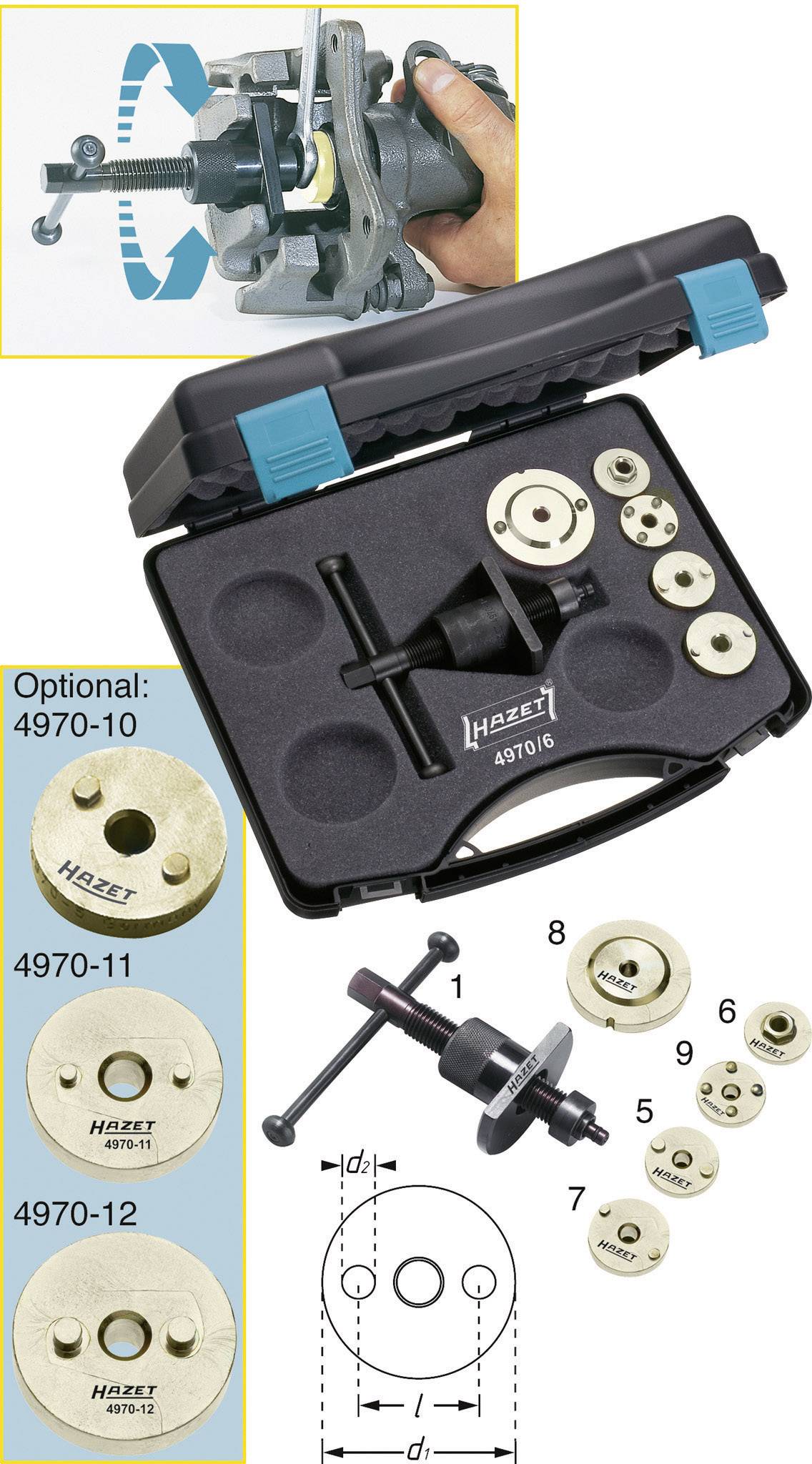 Set d'outils pour pistons de freins Hazet 4970/6