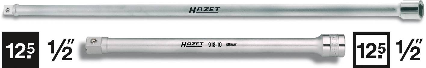 Deux rallonges de Hazet. En haut : tige plus longue, en bas : tige plus courte portant l'inscription « 12,5 1/2 ». Les deux de couleur argentée.