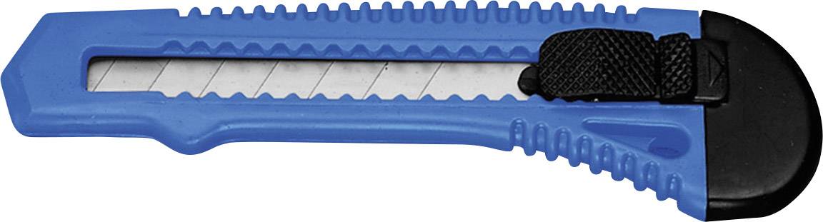 Cutter bleu avec manche noir et lame, adapté pour couper du papier et du carton.