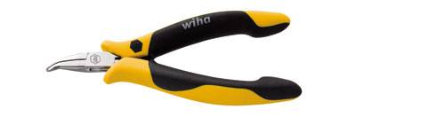 Pince jaune et noire avec poignées ergonomiques, adaptée aux travaux de précision, sur fond blanc.