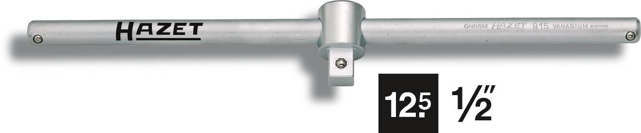Un adaptateur coulissant 'Hazet' avec carré de 12,5 mm (1/2 pouce), en métal argenté avec pièce de fixation centrale.
